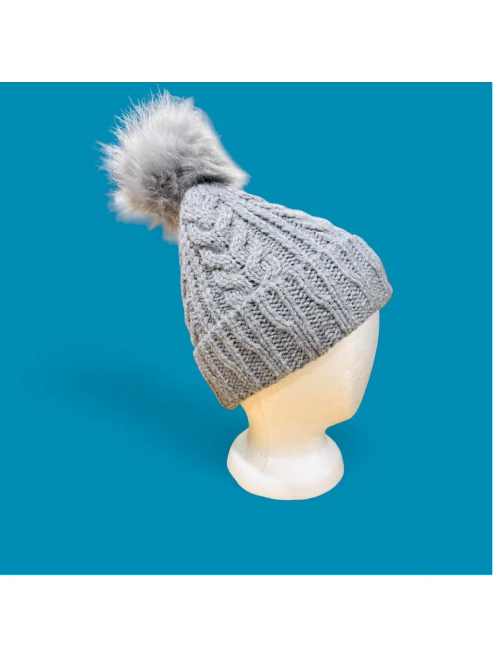 CC & Time and Tru Cable Knit Beanie Bundle Faux Fur Pom Hats Brown Gray OS